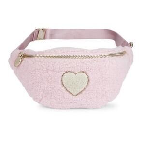 Stoney Clover Lane Sherpa Cozy Rose Fanny Pack with Blanc Glitter Heart